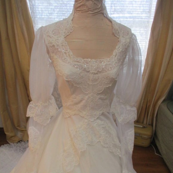 50s Organza Ruffle Wedding Dress gown Vintage - Picture 5 of 8